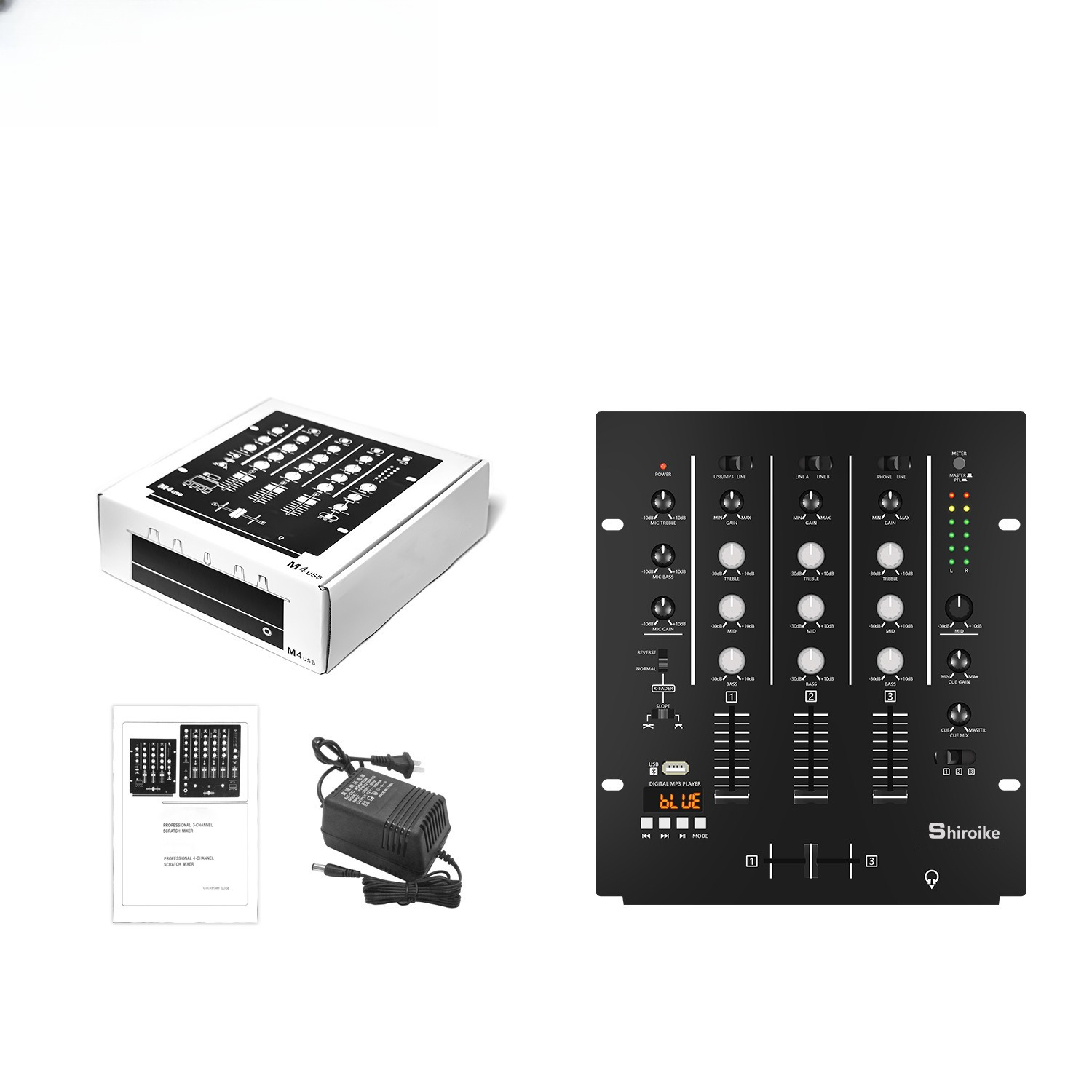 Audio Interface Usb - 4-kanaals DJ-mixer, professionele KTV-stage-audiomixer, 4 kanalen,