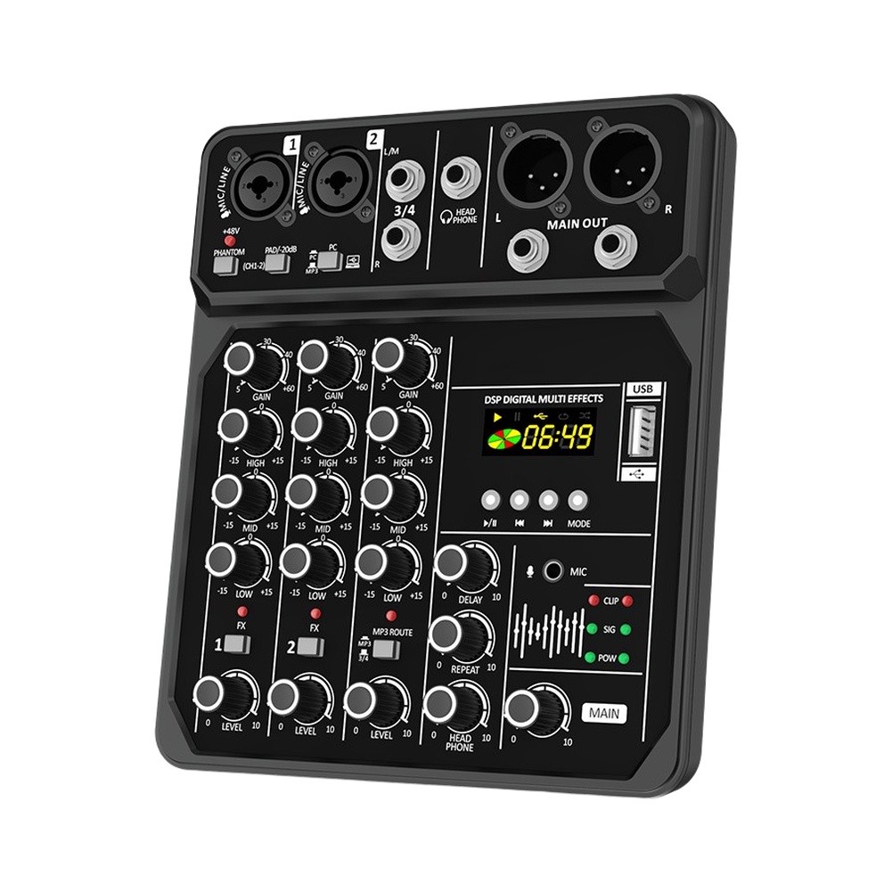 Audio Music Mixer - Draagbare 4-kanaals audiomixer met 48V ondersteuning